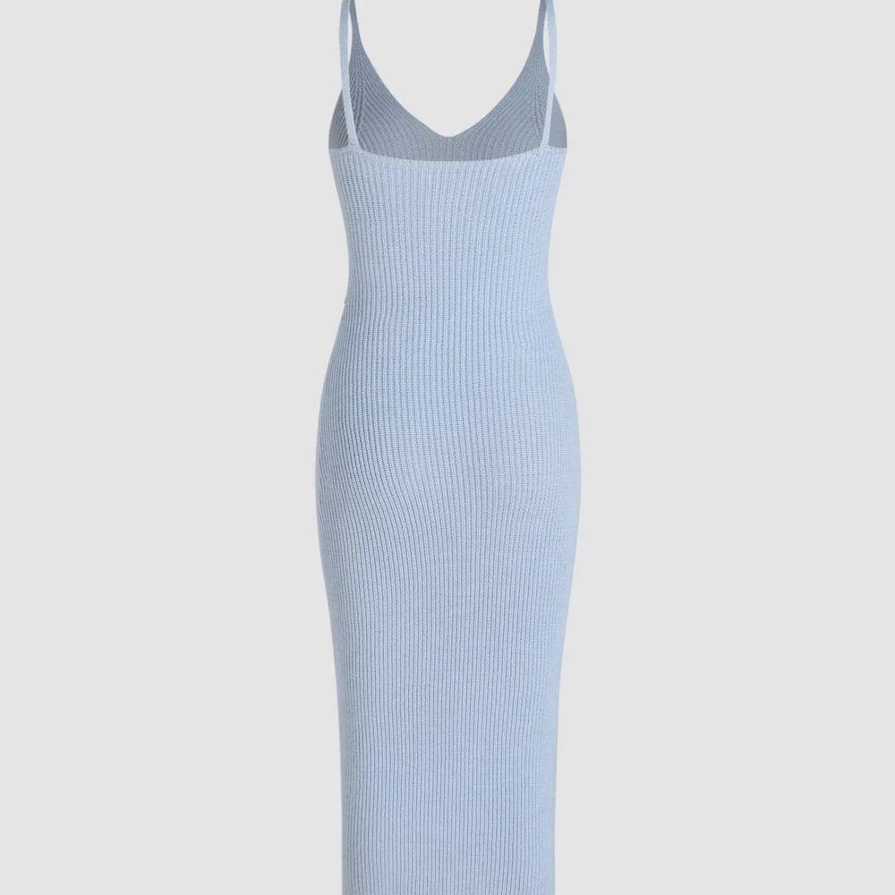 V-NECK KNIT CAMISOLE MID-LENGTH DRESS WITH EMBROIDERED FLORAL PATTERN - Picture 9 of 9